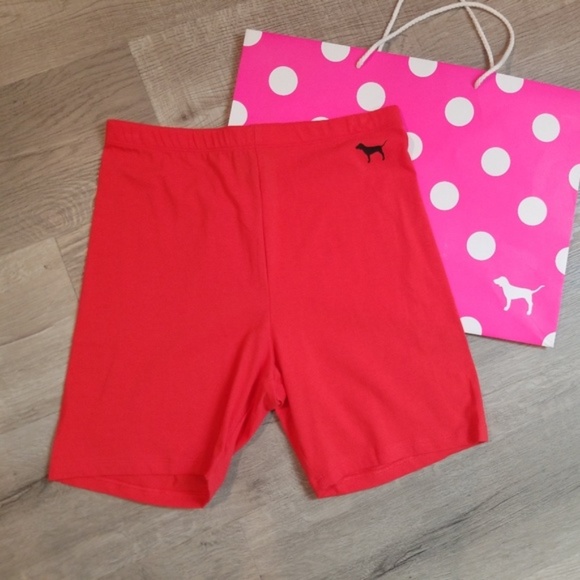 PINK Victoria's Secret Pants - VS Pink biker shorts High Waist RED Small PINK Victoria's Secret Pants - VS Pink biker shorts High Waist RED Small